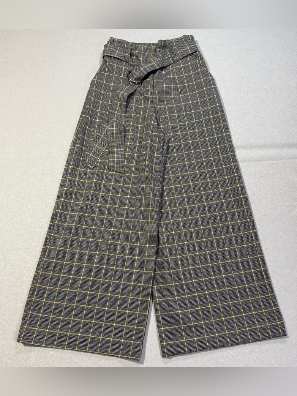 7th Avenue Design Studio Plaid Paperbag Wide Leg Cropped Pants Belted Size 10